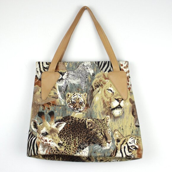 Vintage 15" Wild Animal Canvas Tote Bag - Picture 3 of 10